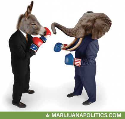Democrat Donkey boxes Republican Elephant
