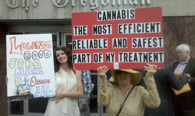 Cannabis activists protest at The Oregonian