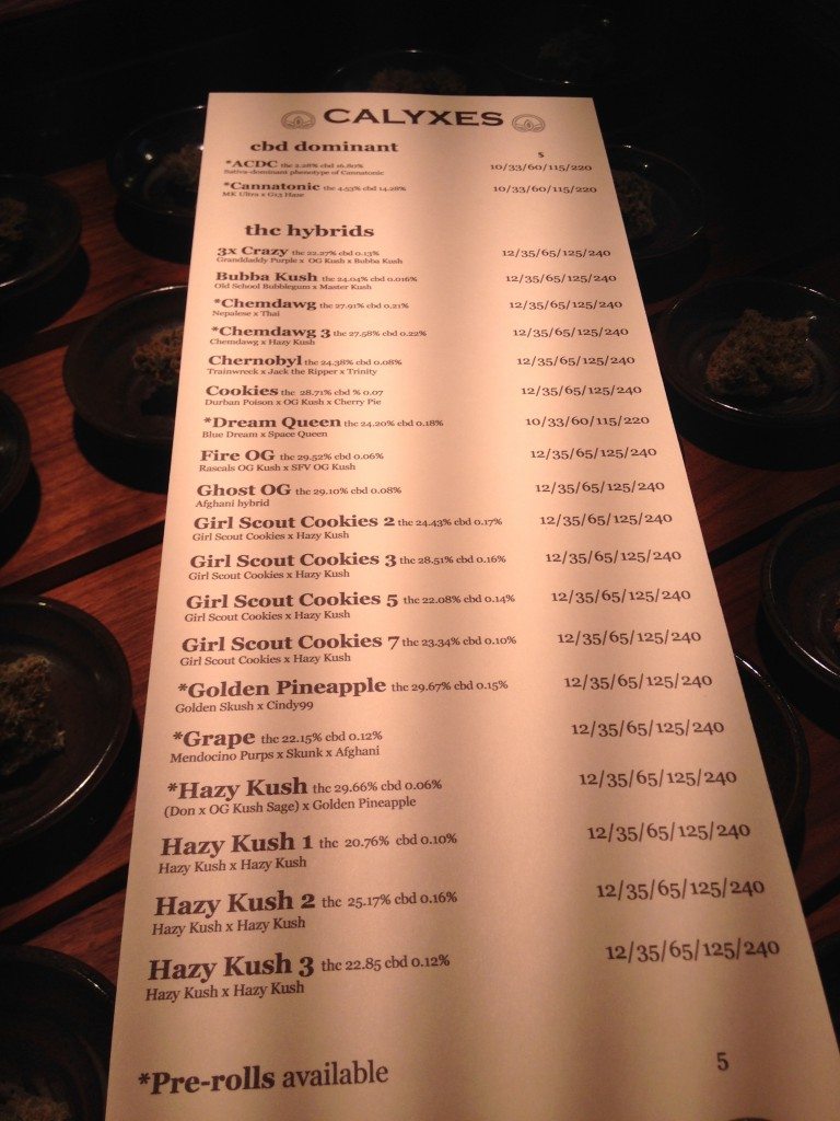 Flower menu at Calyxes