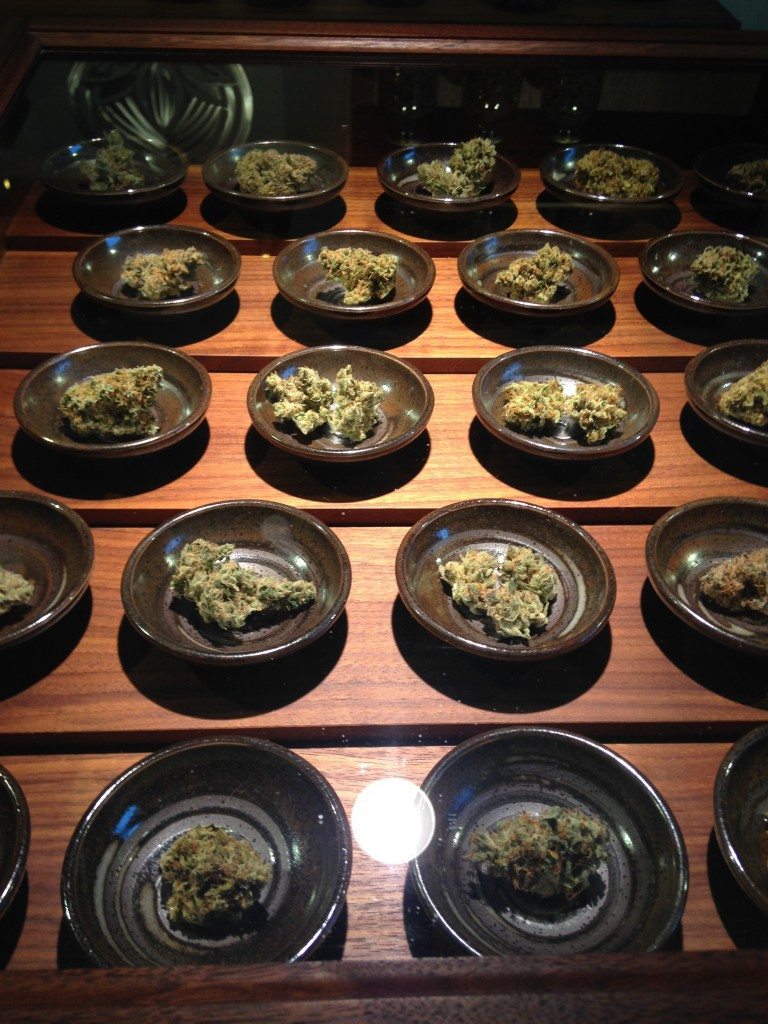 Organic cannabis flowers on display at Calyxes