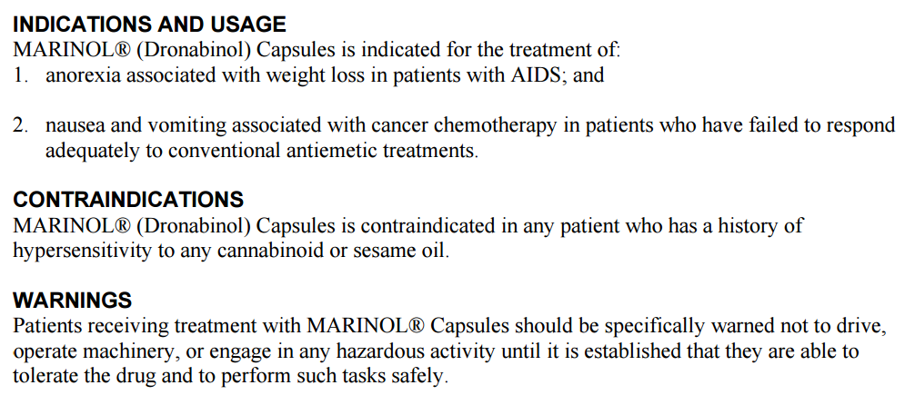 Marinol Warning