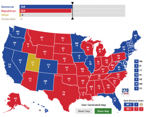 Michael Moore's "Rust-Belt Brexit" electoral map if Gary Johnson takes Utah, denying both Clinton and Trump the 270 electoral votes needed to win.