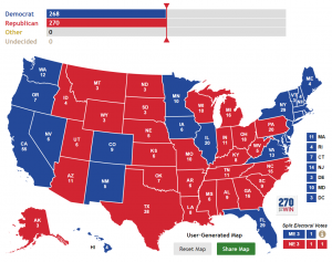 Michael Moore's "Rust-Belt Brexit" 2016 election scenario, where Trump flips WI+MI+OH+PA from the 2012 election results.